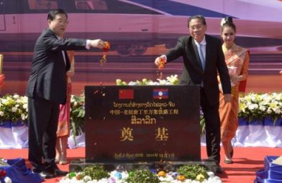 Lễ khởi công xây dựng tuyến đường sắt nối Lào – Trung Quốc. Ảnh: Phạm Kiên/TTXVN