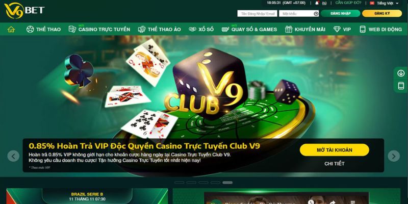 V9BET screenshot of betting platform